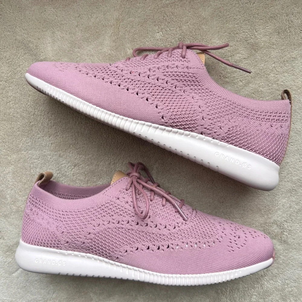 Cole Haan Rose Pink‎ Knit Lace Up Sneakers Women 9.5 B Athleisure Comfort Preppy